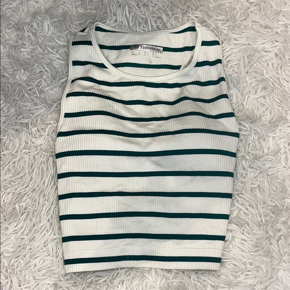 Forever 21 White and Blue Fitted Tank Top